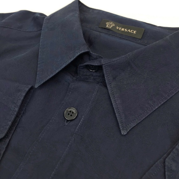 VERSACE Button Down Shirt Blue Paisley 40 Size M - Picture 5 of 8